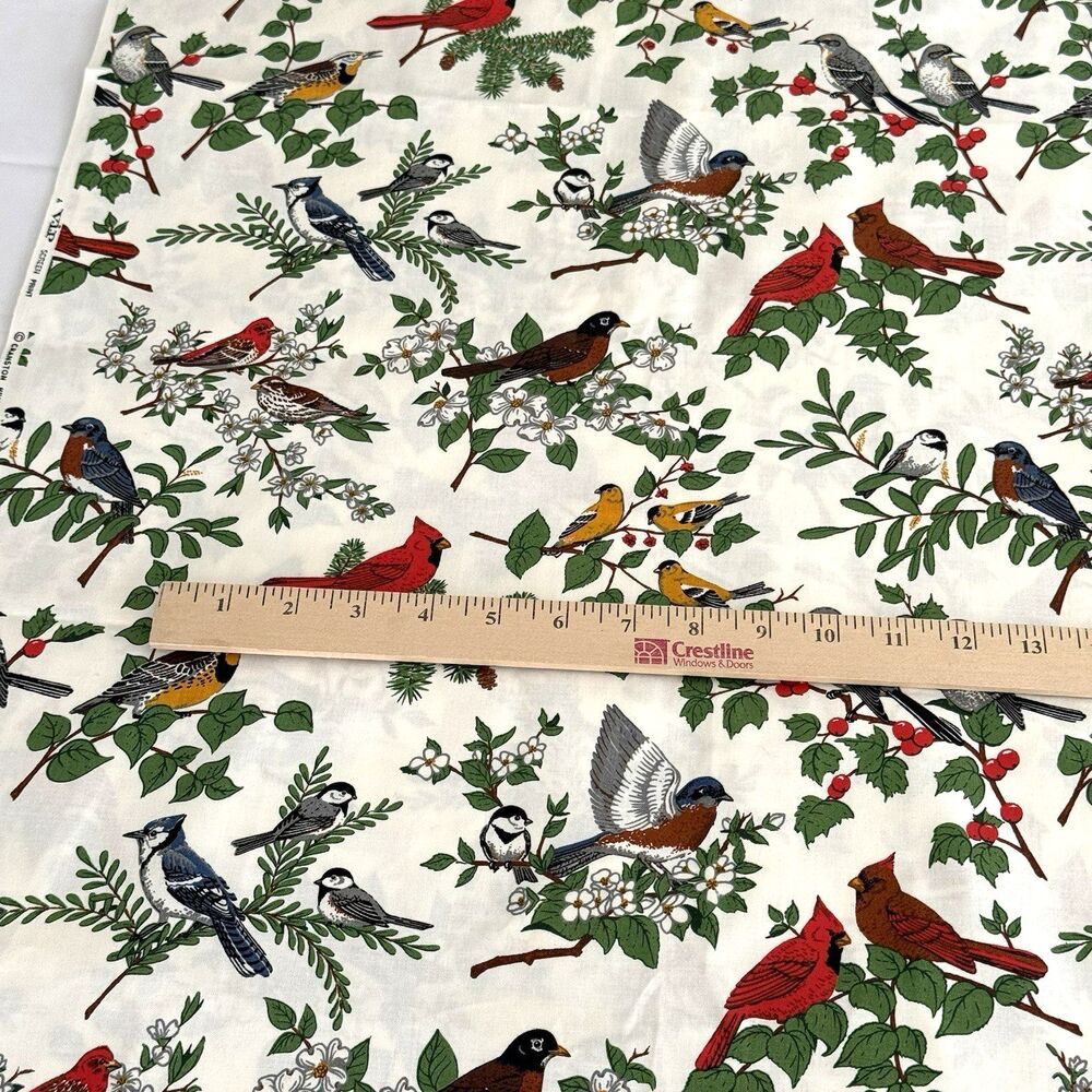 American Song Bird Cardinal Blue Jay Quilt Fabric Cotton Cranston 94 x 44 vtg - Picture 3 of 5